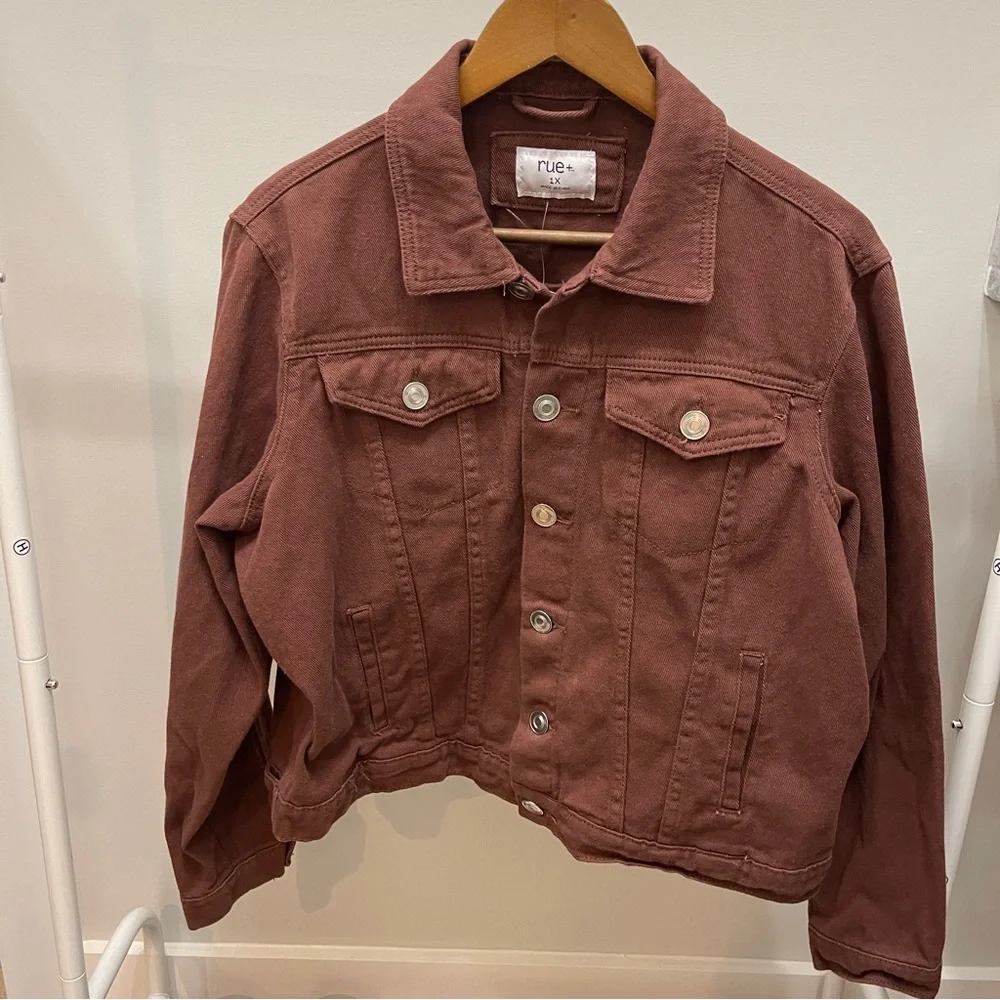 Rue+ Women's Brown denim Jacket size 1X NEW - Picture 1 of 5